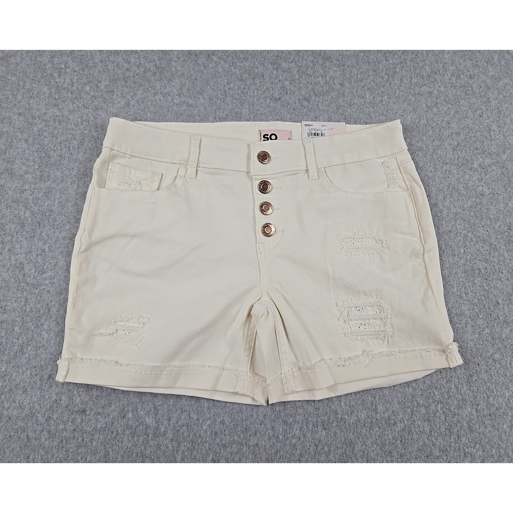 SO Jean Shorts Girl Size 14 Mid Rise Denim Midi Short Distressed Ivory Jeans NWT